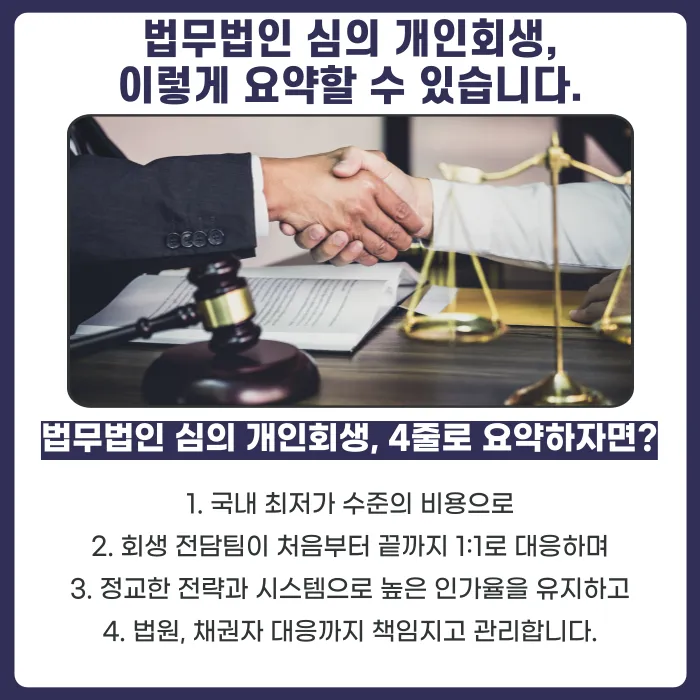 개인회생 비용, 법무법인 심이 국내 최저가 수준으로 진행하는 이유 카드뉴스 4