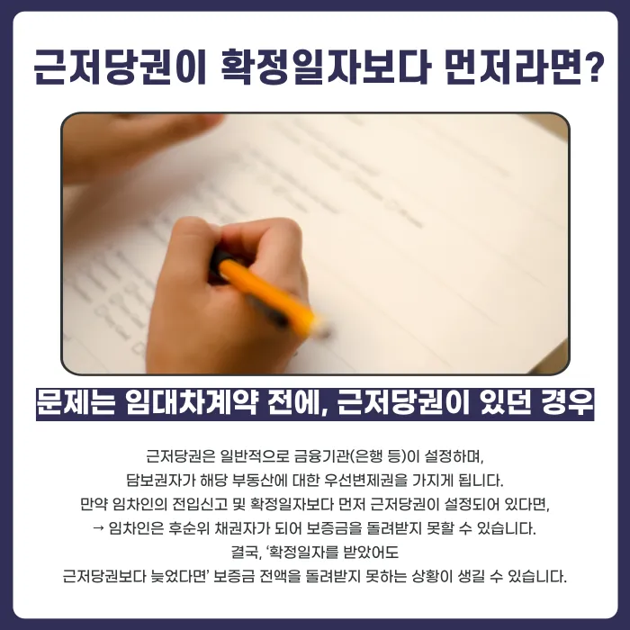 근저당권이 먼저 설정된 집, 확정일자를 받았어도 임차인은 보증금을 보호받을 수 있나요? 카드뉴스 3