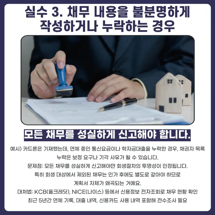 개인회생 변제계획서 기각 사유 4가지와 올바른 작성법 카드뉴스 4