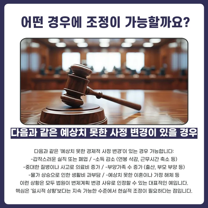 개인회생 인가 후 변제금 조정이 가능한가요? 변제계획 변경 사유와 절차 카드뉴스 3