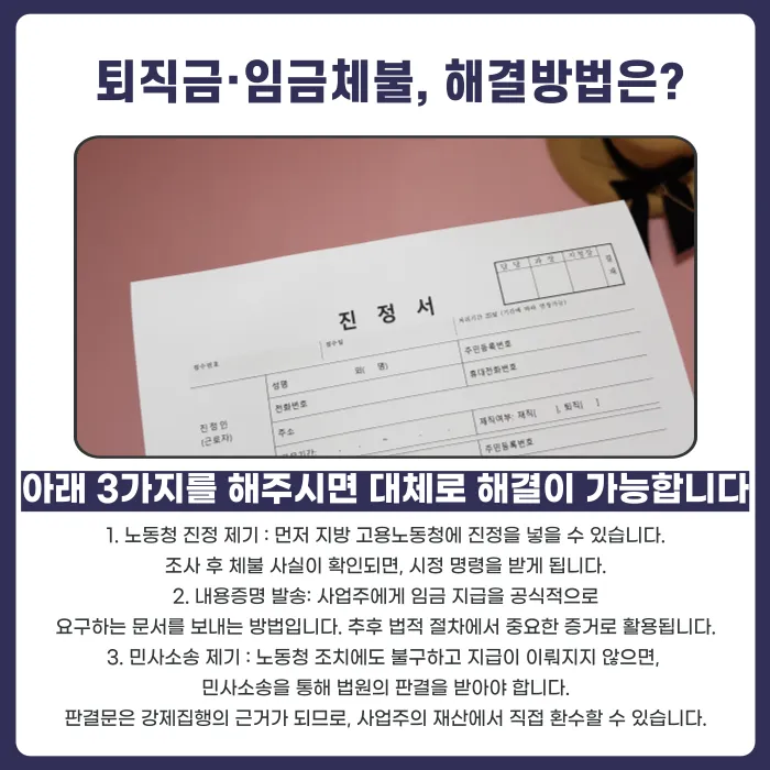 근로계약 분쟁, 퇴직금·임금체불은 어떻게 해결하고 소송은 어떻게 진행할까 카드뉴스 3