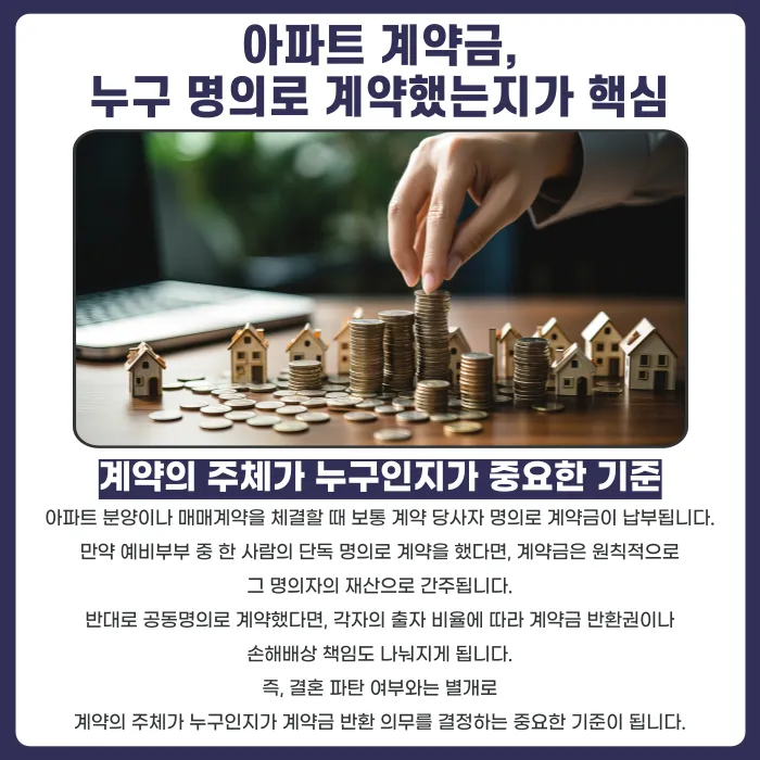 결혼 파탄 시 아파트 계약금은 돌려받을 수 있나요? 명의와 해제 사유가 핵심 카드뉴스 2