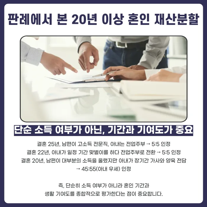 결혼 20년 이상 이혼 재산분할 비율, 얼마나 인정될까 카드뉴스 4