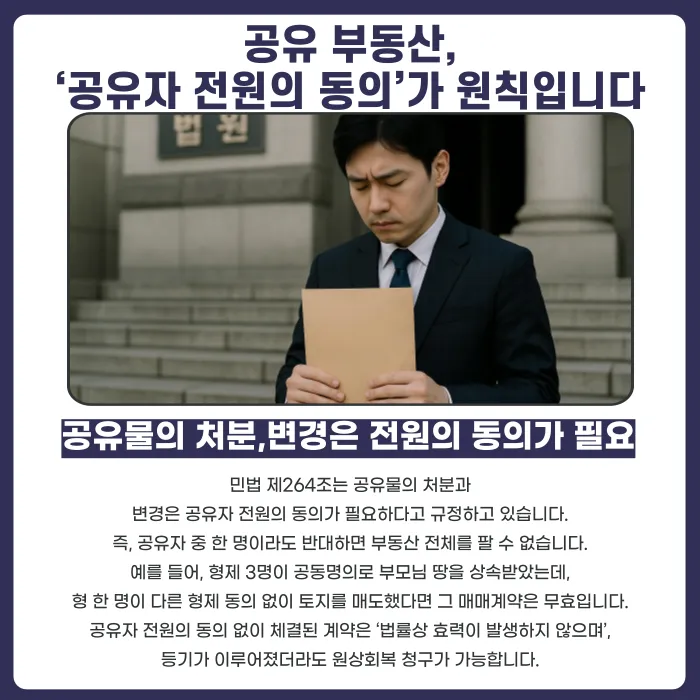 공유 부동산, 공유자 한 명이 마음대로 팔면 효력이 있을까? 카드뉴스 2