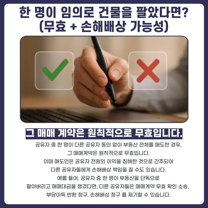 공유 부동산, 공유자 한 명이 마음대로 팔면 효력이 있을까? 카드뉴스 4