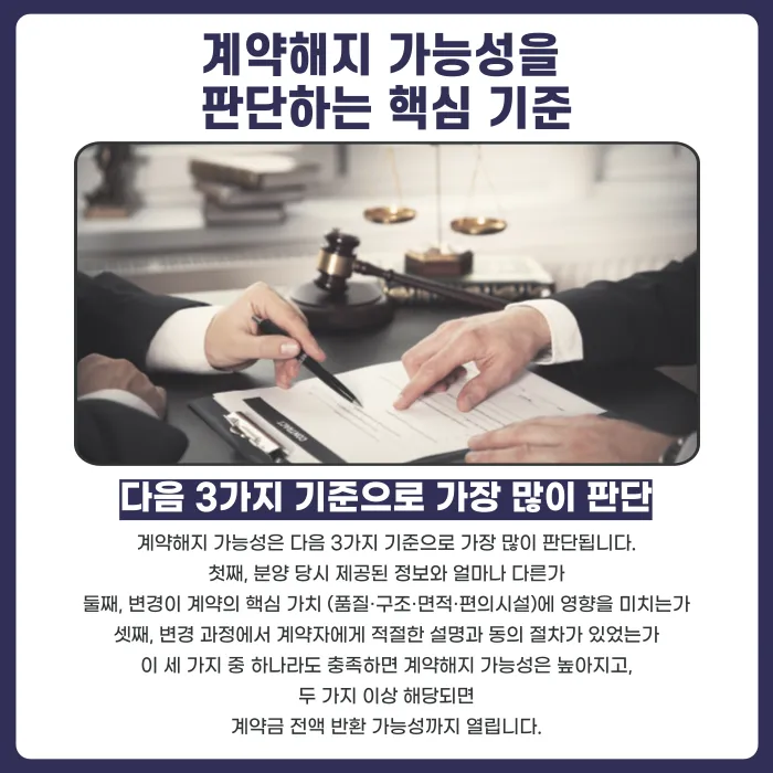 분양권 저가 자재·설계 변경 시 계약해지 가능할까? 판단 기준 정리 카드뉴스 4