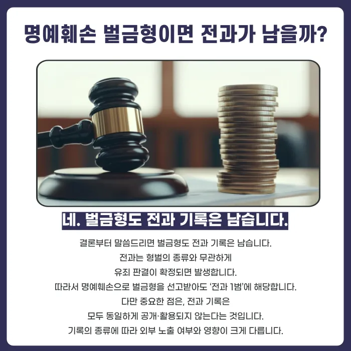 명예훼손 벌금형 받으면 전과기록 남을까? 취업 영향까지 정리 카드뉴스 2