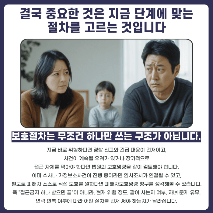 가정폭력 보호명령·접근금지·임시조치, 상황별로 어떻게 다른가요 카드뉴스 5