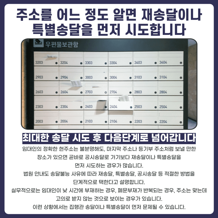 임대인이 잠적했을 때 소송 서류는 어떻게 송달할까? 주소보정부터 공시송달까지 카드뉴스 3