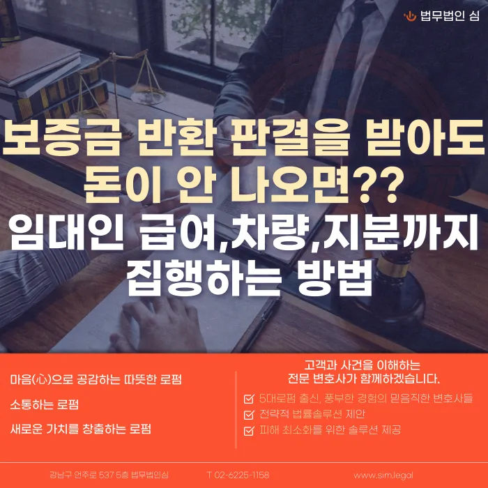 보증금 반환 판결 후에도 못 받을 때, 급여·차량·지분까지 강제집행하는 방법 카드뉴스 1