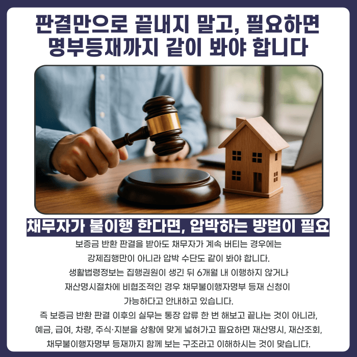보증금 반환 판결 후에도 못 받을 때, 급여·차량·지분까지 강제집행하는 방법 카드뉴스 5