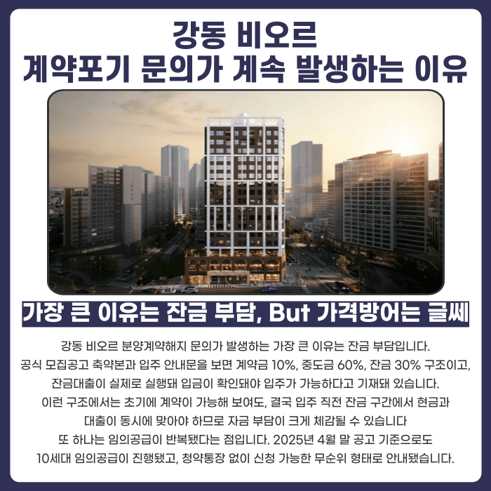 강동 비오르 분양계약해지, 잔금 부담과 임의공급 반복이 미치는 영향 카드뉴스 3