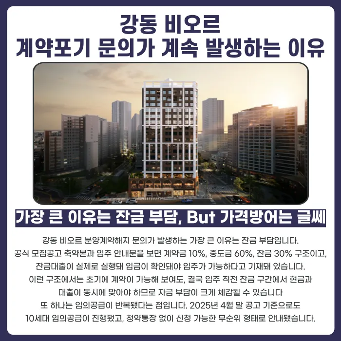 강동 비오르 분양계약해지, 잔금 부담과 임의공급 반복이 미치는 영향 카드뉴스 3