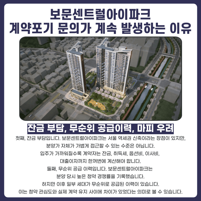 보문센트럴아이파크 분양계약해지, 잔금 부담과 마피 위험 검토하기 카드뉴스 3