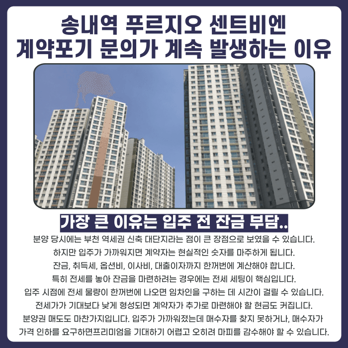 송내역 푸르지오 센트비엔 분양권 계약해지, 잔금 부담과 마피 위험까지 짚어보기 카드뉴스 3