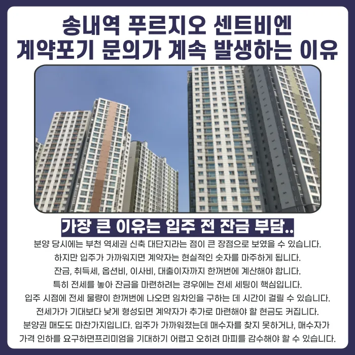 송내역 푸르지오 센트비엔 분양권 계약해지, 잔금 부담과 마피 위험까지 짚어보기 카드뉴스 3