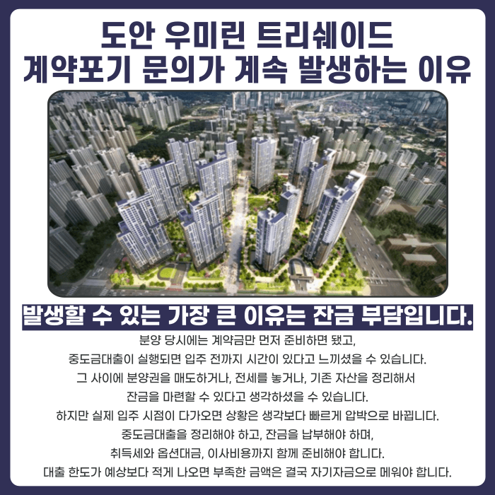 도안 우미린 트리쉐이드 분양권 계약해지, 잔금 부담과 마피가 걱정된다면 카드뉴스 3