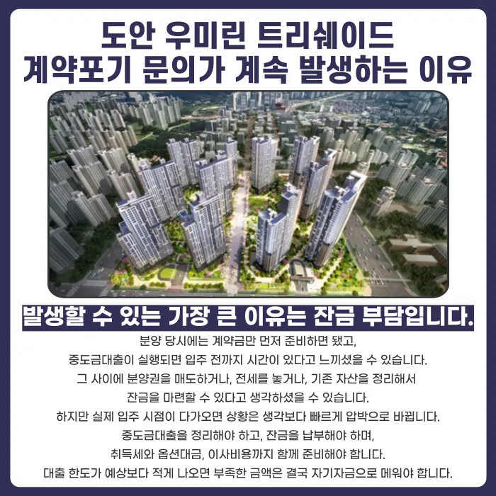 도안 우미린 트리쉐이드 분양권 계약해지, 잔금 부담과 마피가 걱정된다면 카드뉴스 3