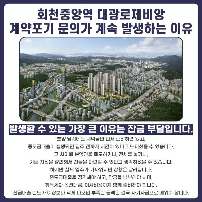 회천중앙역 대광로제비앙 분양권 계약해지, 잔금대출과 마피 고민 정리 카드뉴스 3