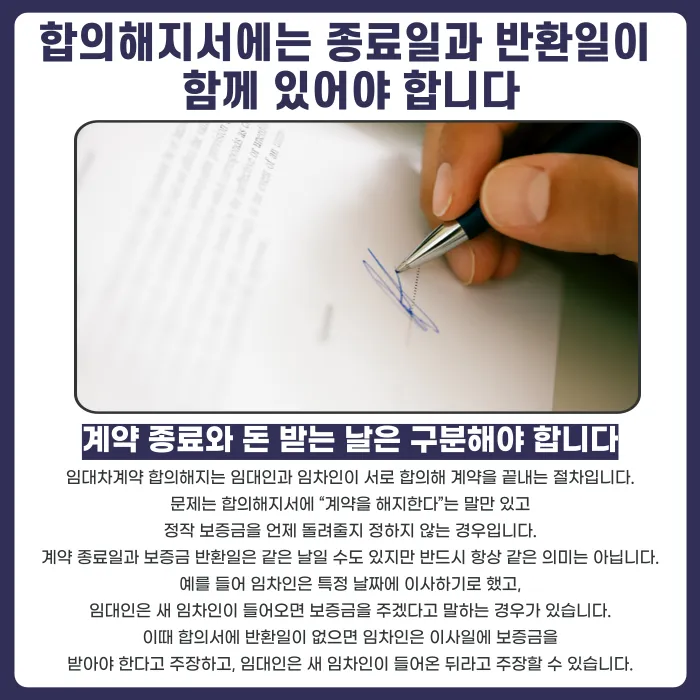 임대차 합의해지서, 보증금 반환일 안 정하면 생기는 문제 카드뉴스 2