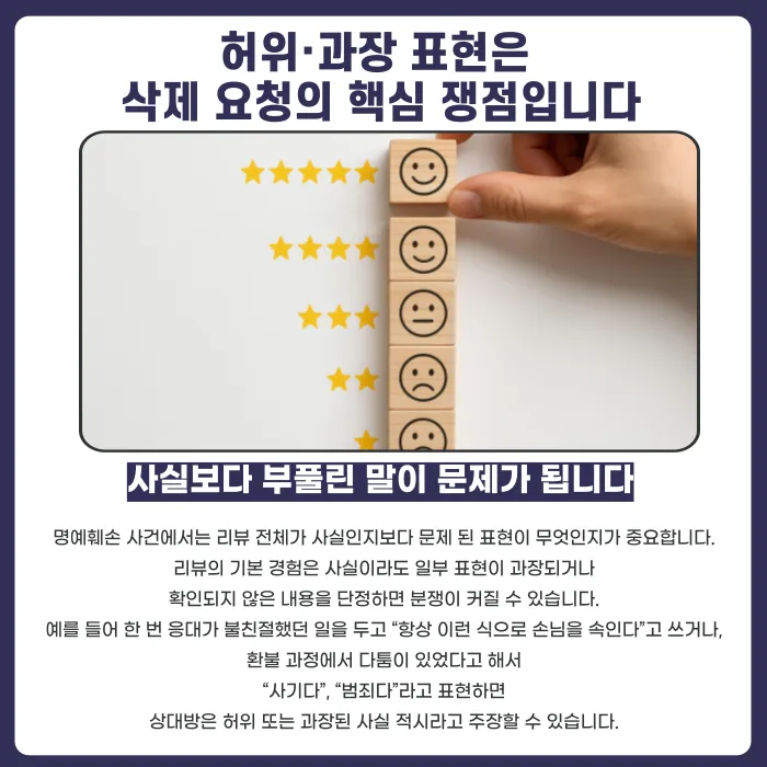리뷰 삭제 요청 받았을 때 명예훼손 고소 기준은? 카드뉴스 4